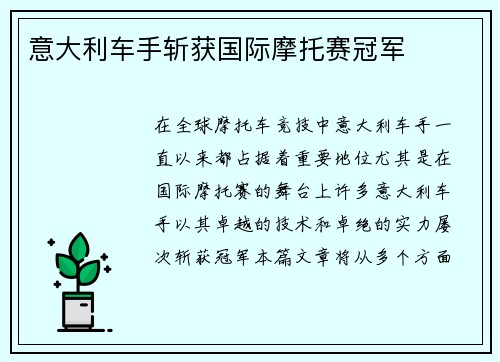 意大利车手斩获国际摩托赛冠军