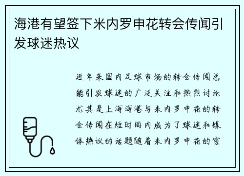 海港有望签下米内罗申花转会传闻引发球迷热议